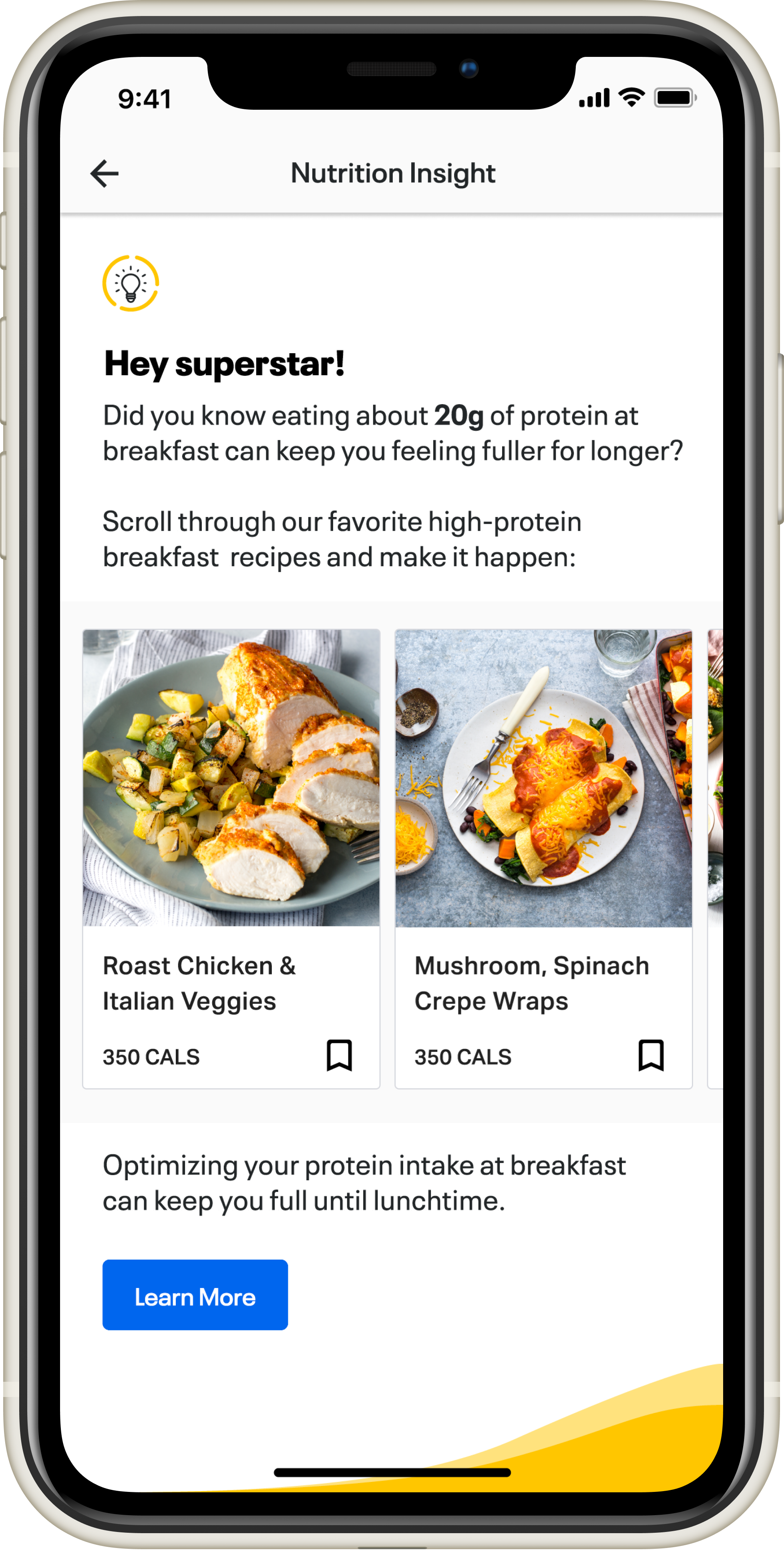 Nutrition Insights MVP screens