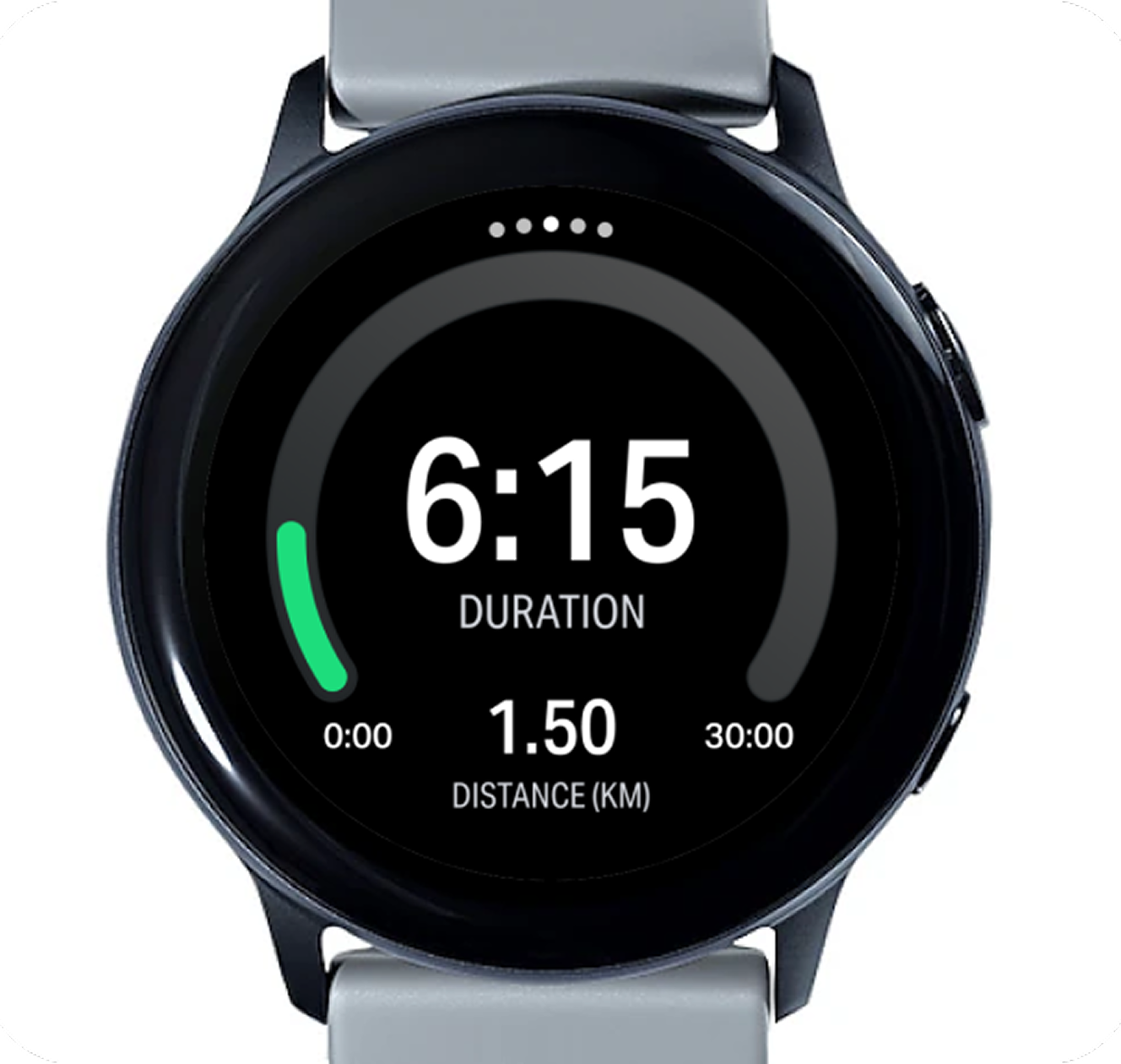 Galaxy Watch in-workout screen showing duration and distance