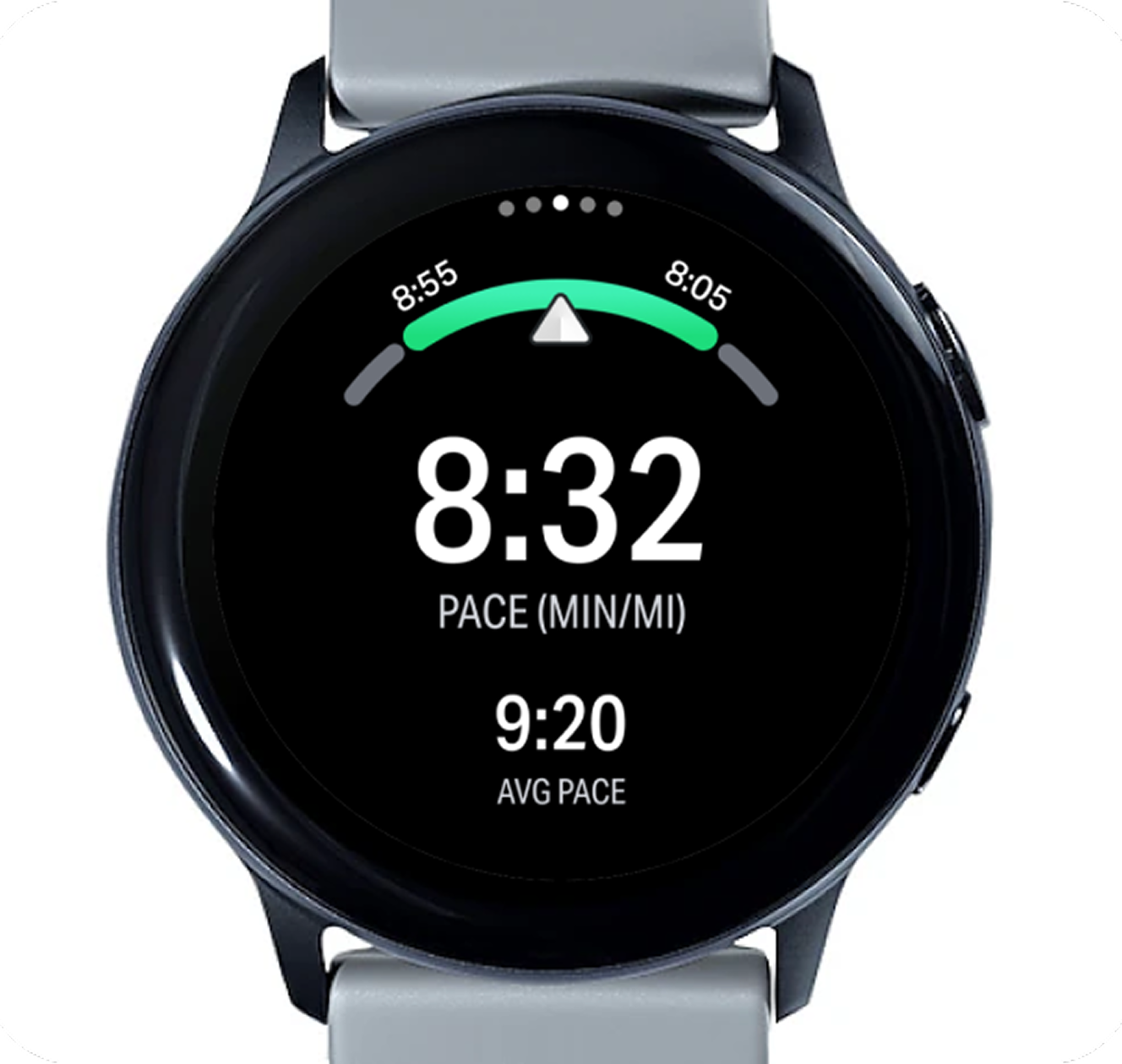 Galaxy Watch in-workout screen showing pace and average pace
