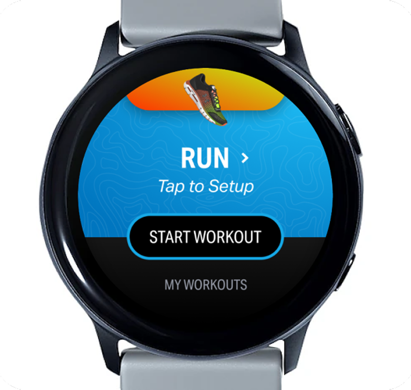 Galaxy Watch run-setup screen with the Start Workout button